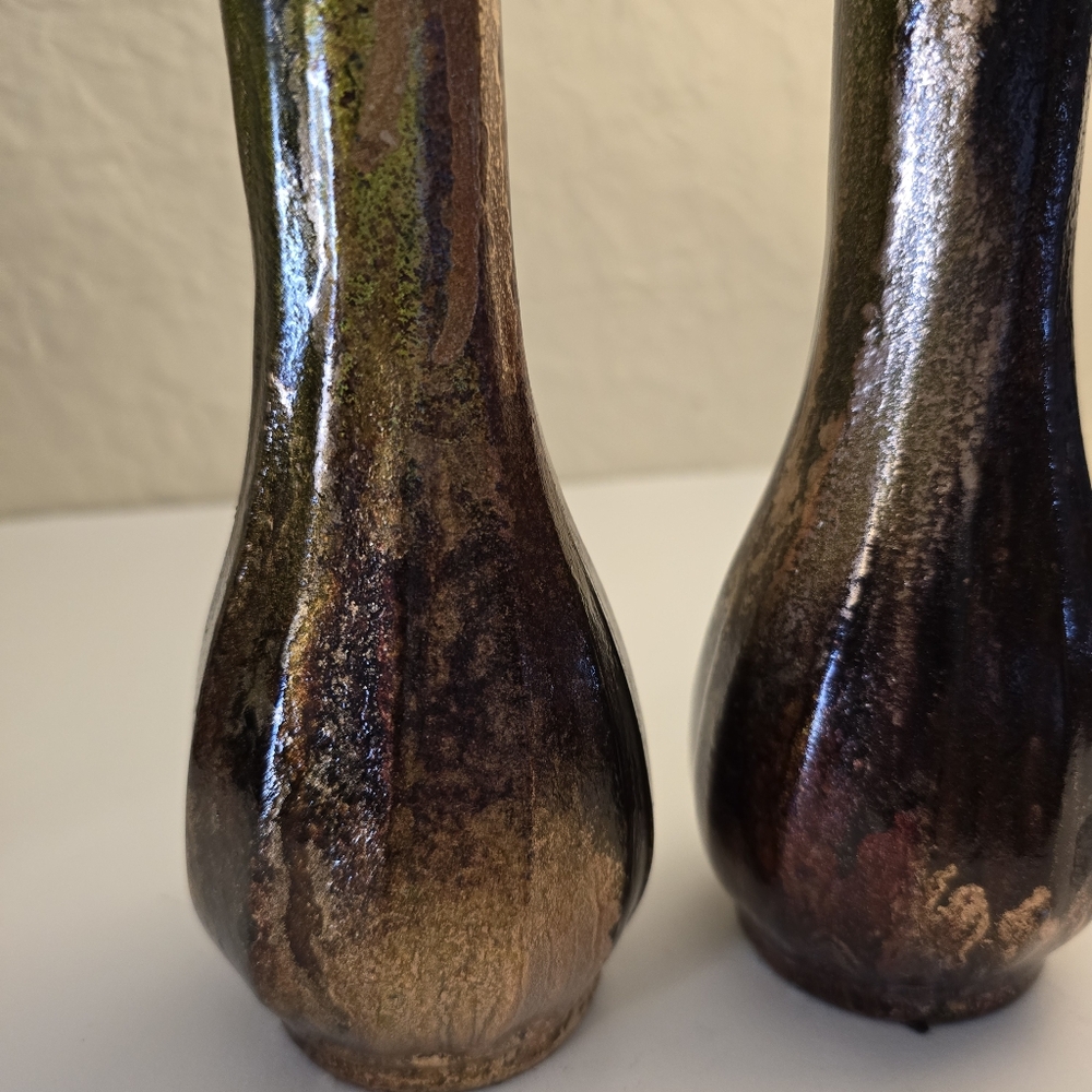 2 HANDCRAFTED Upcycled Glass Vases Brown & Copper HANDPAINTED Tabletop Art Decor - Picture 15 of 17